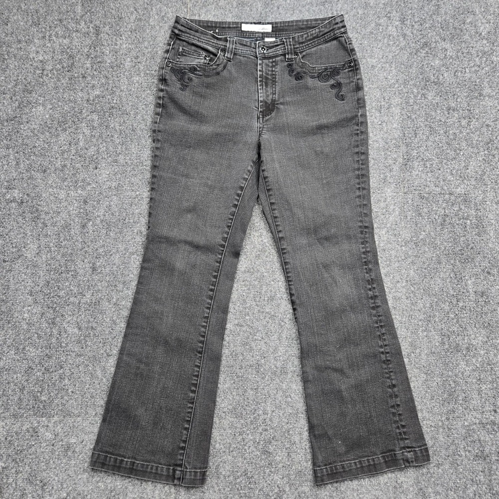 Chicos Platinum Black Embroidered Bootcut Jeans Womens Size 0.5 Short 29W